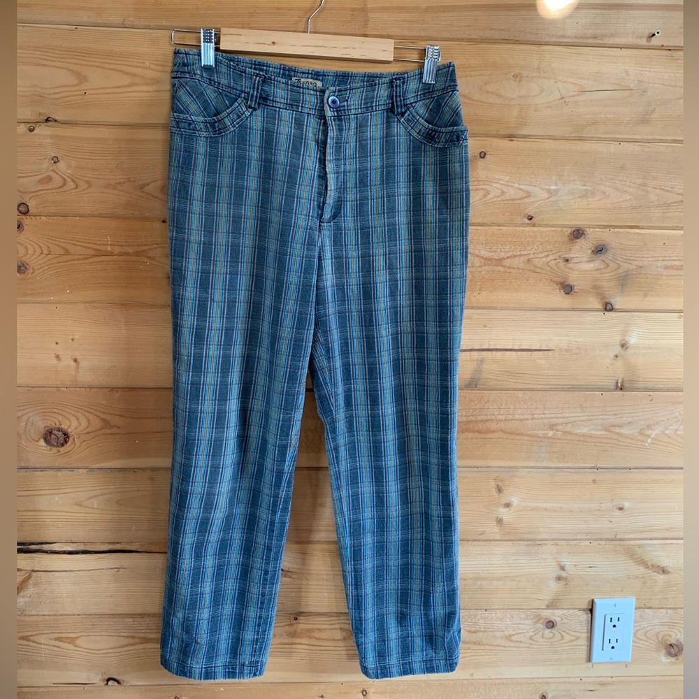 Vintage Blue Plaid Straight‎ Leg High Rise Pants Waist 30 Y2K 90s Tungbo